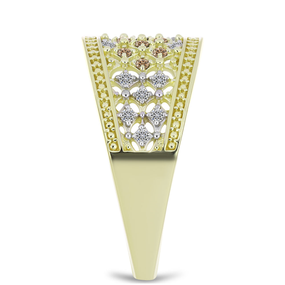 Inel din Argint 925 Placat cu Aur ( 3.26 grame ) cu Diamant de culoarea Șampaniei și Diamant Alb 0.2 Carate