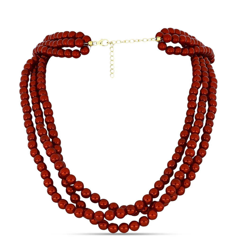 Colier din Argint 925 Placat cu Aur ( 0.96 grame ) cu Perlă de apă dulce roșie 312.38 Carate