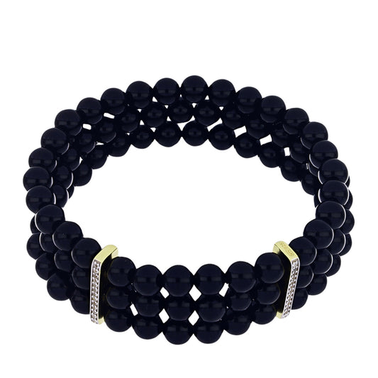 Brățară din Argint 925 Placat cu Aur ( 3.37 grame ) cu Onix Negru Suwar și Topaz Alb 148.89 Carate