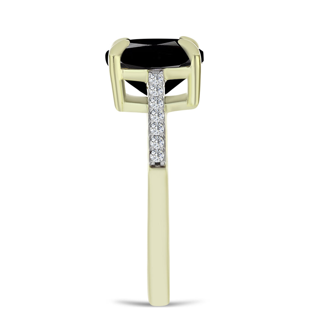 Inel din Argint 925 Placat cu Aur ( 2.27 grame ) cu Onix Negru Suwar și Topaz Alb 4.12 Carate