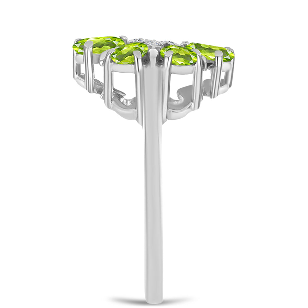 Inel din Argint 925 ( 3.49 grame ) cu Peridot Changbai și Topaz Alb 1.7 Carate