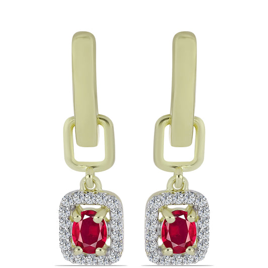 Cercei din Argint 925 Placat cu Aur ( 3.97 grame ) cu Rubin Malagasy și Topaz Alb 1.31 Carate