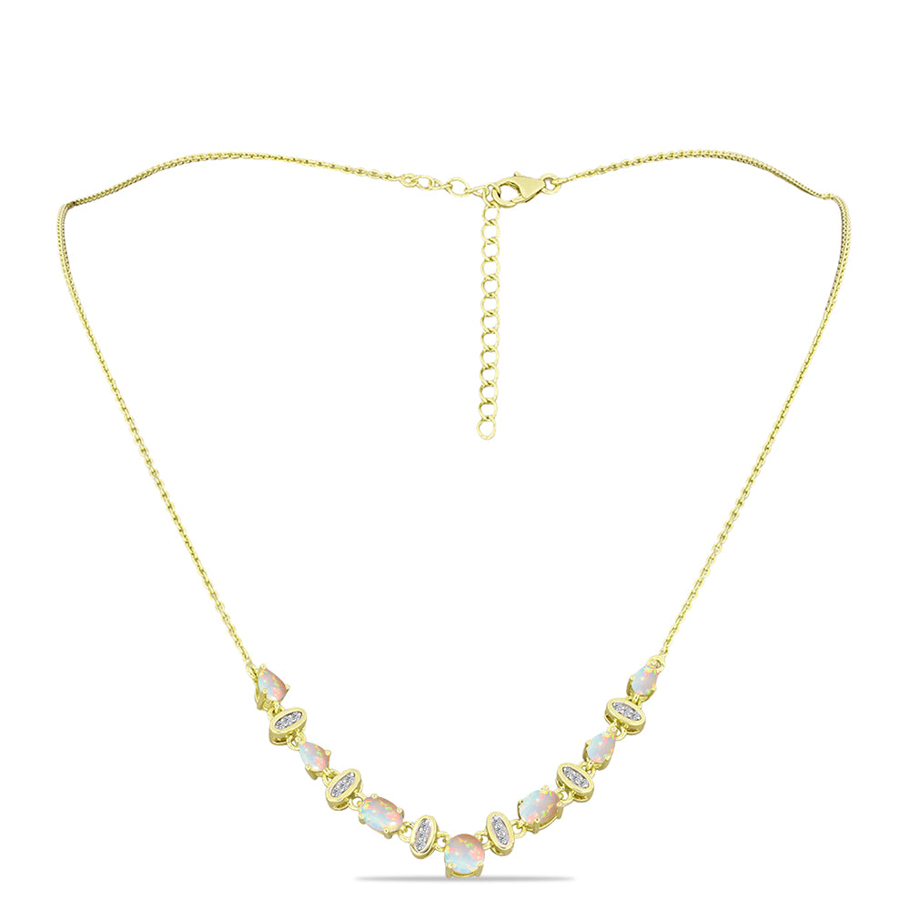 Colier din Argint 925 Placat cu Aur ( 6.22 grame ) cu Opal Etiopian Lega Dembi și Topaz Alb 1.53 Carate
