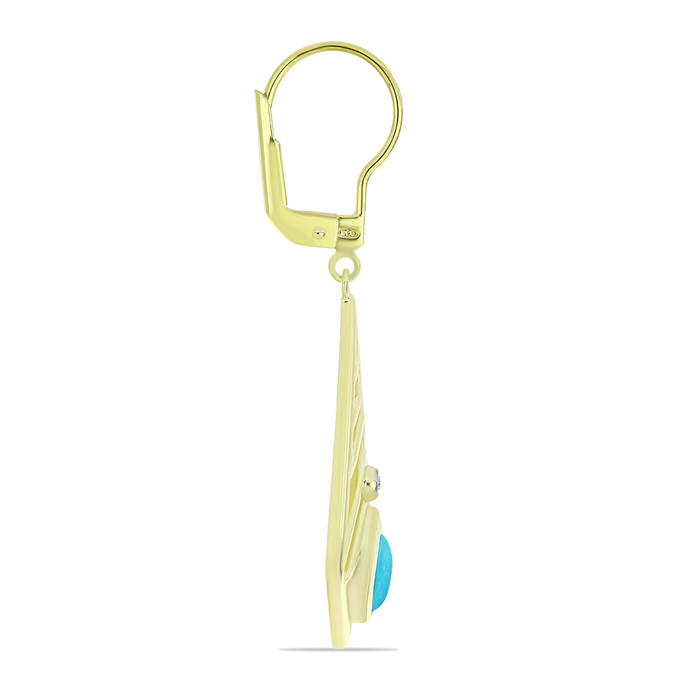 Cercei din Argint 925 Placat cu Aur ( 4.46 grame ) cu Turcoaz ”Frumoasa Adormită” și Topaz Alb 0.81 Carate