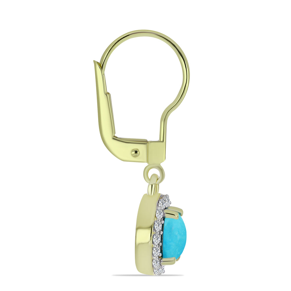 Cercei din Argint 925 Placat cu Aur ( 2.61 grame ) cu Turcoaz ”Frumoasa Adormită” și Topaz Alb 1.09 Carate