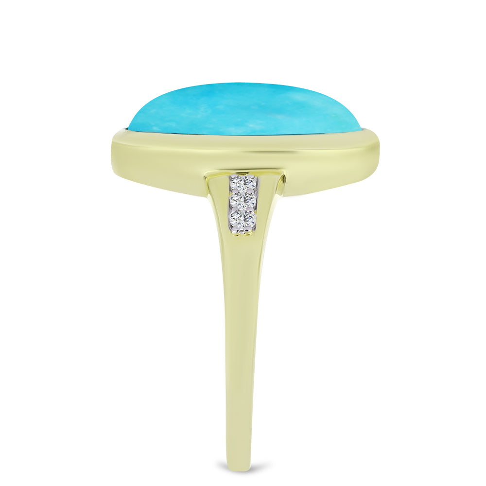 Inel din Argint 925 Placat cu Aur ( 3.63 grame ) cu Turcoaz ”Frumoasa Adormită” și Topaz Alb 4.31 Carate