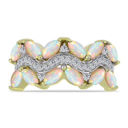 Inel din Argint 925 Placat cu Aur ( 4.02 grame ) cu Opal Etiopian Lega Dembi și Topaz Alb 1.53 Carate