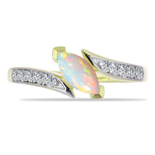 Inel din Argint 925 Placat cu Aur ( 2.24 grame ) cu Opal Etiopian Lega Dembi și Topaz Alb 0.6 Carate