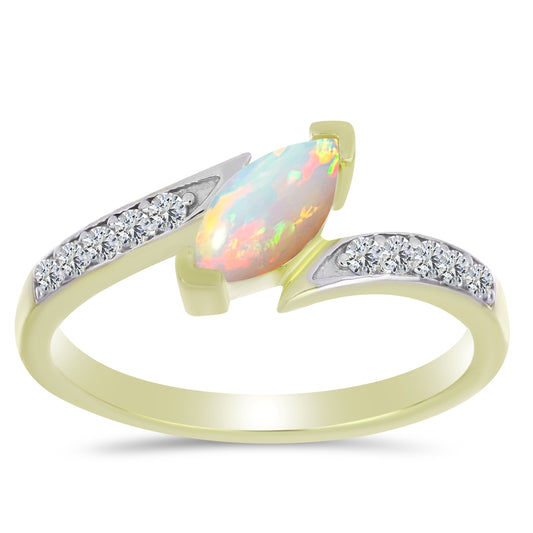 Inel din Argint 925 Placat cu Aur ( 2.24 grame ) cu Opal Etiopian Lega Dembi și Topaz Alb 0.6 Carate