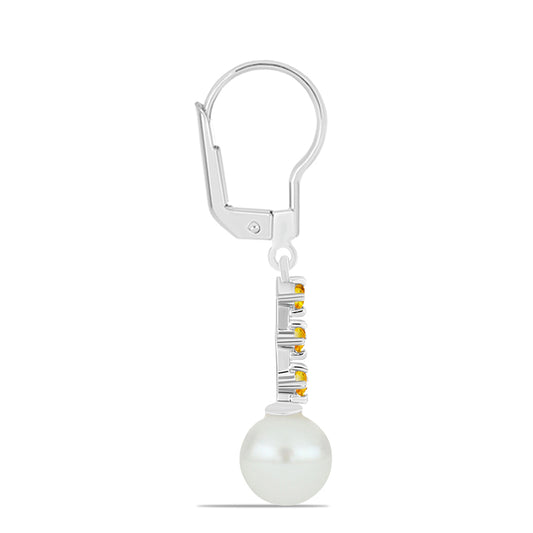 Cercei din Argint 925 ( 1.55 grame ) cu Citrin Ural și Perlă de Apă Dulce Albă 6.27 Carate