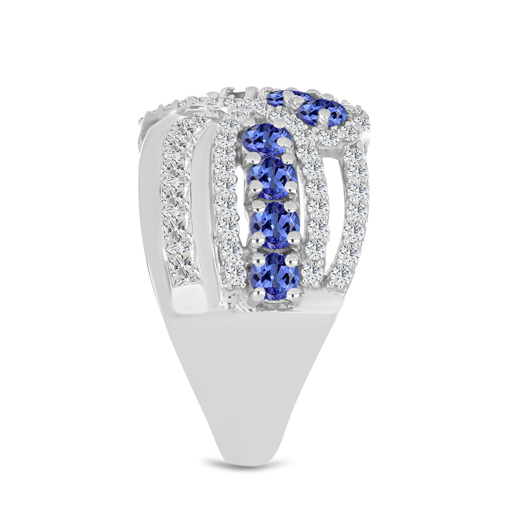 Inel din Argint 925 ( 6.37 grame ) cu Tanzanit și Topaz Alb 2.64 Carate