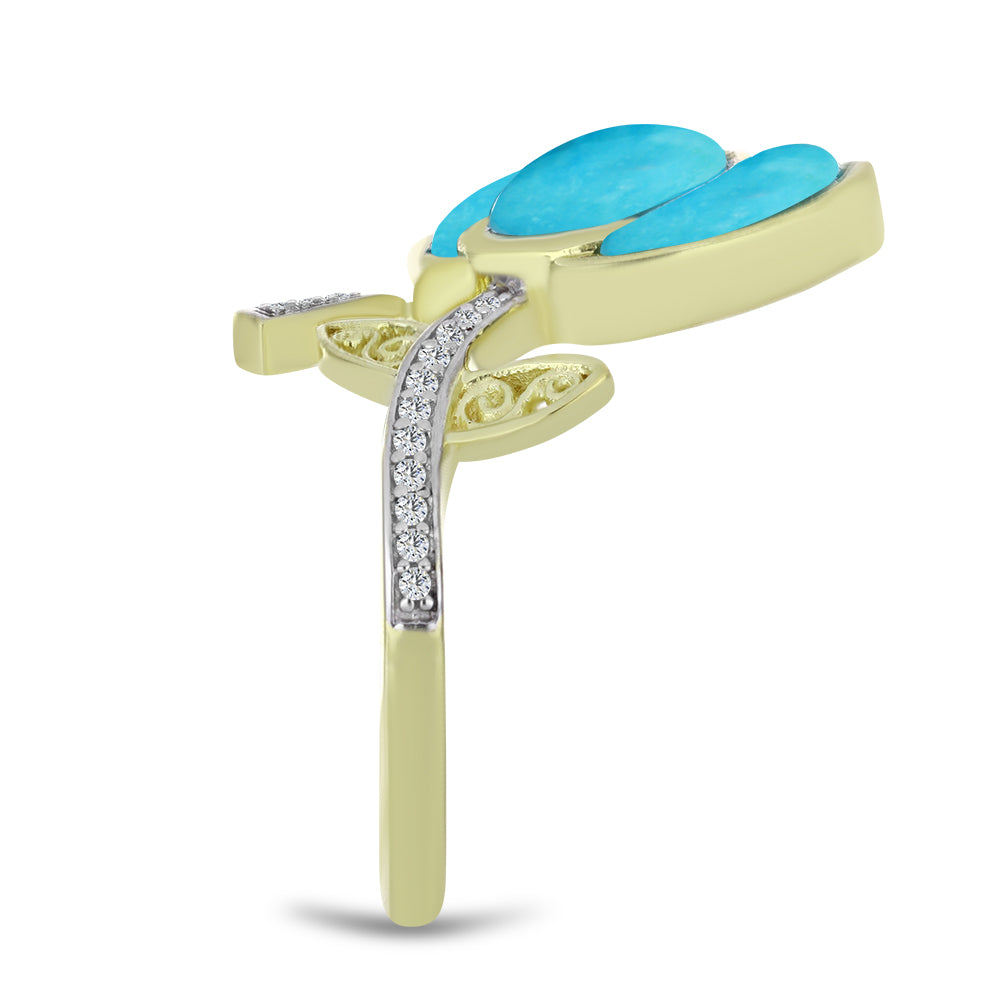 Inel din Argint 925 Placat cu Aur ( 4.31 grame ) cu Turcoaz ”Frumoasa Adormită” și Topaz Alb 2.64 Carate