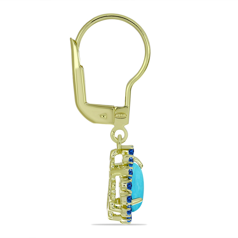 Cercei din Argint 925 Placat cu Aur ( 2.15 grame ) cu Turcoaz ”Frumoasa Adormită” și Topaz Albastru ”Elveția” 1.48 Carate