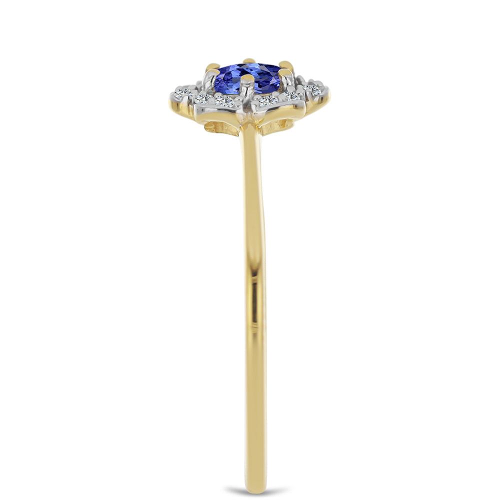Inel din Argint 925 Placat cu Aur ( 1.29 grame ) cu Tanzanit și Zircon Alb 0.39 Carate