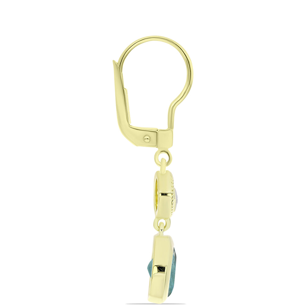 Cercei din Argint 925 Placat cu Aur ( 3.12 grame ) cu Labradorit și Topaz Alb 2.37 Carate