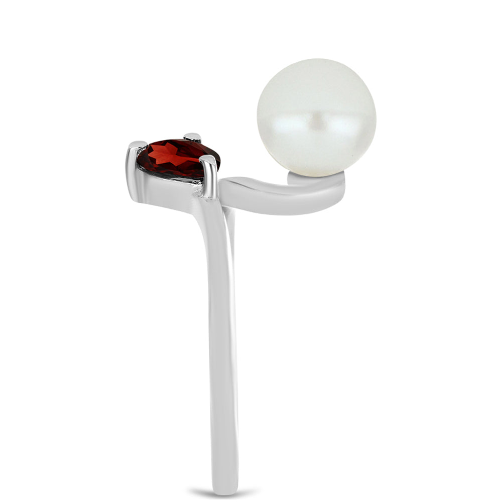 Inel din Argint 925 ( 2.23 grame ) cu Granat Barton și Perlă de Apă Dulce Albă 4.61 Carate