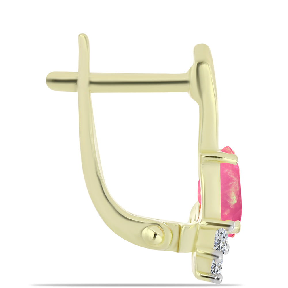 Cercei din Argint 925 Placat cu Aur ( 2.19 grame ) cu Opal Etiopian Roz Lega Dembi și Topaz Alb 0.86 Carate