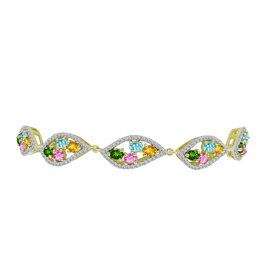 Brățară din Argint 925 Placat cu Aur ( 7.93 grame ) cu Turmalină Chakra și Topaz Alb 4.78 Carate