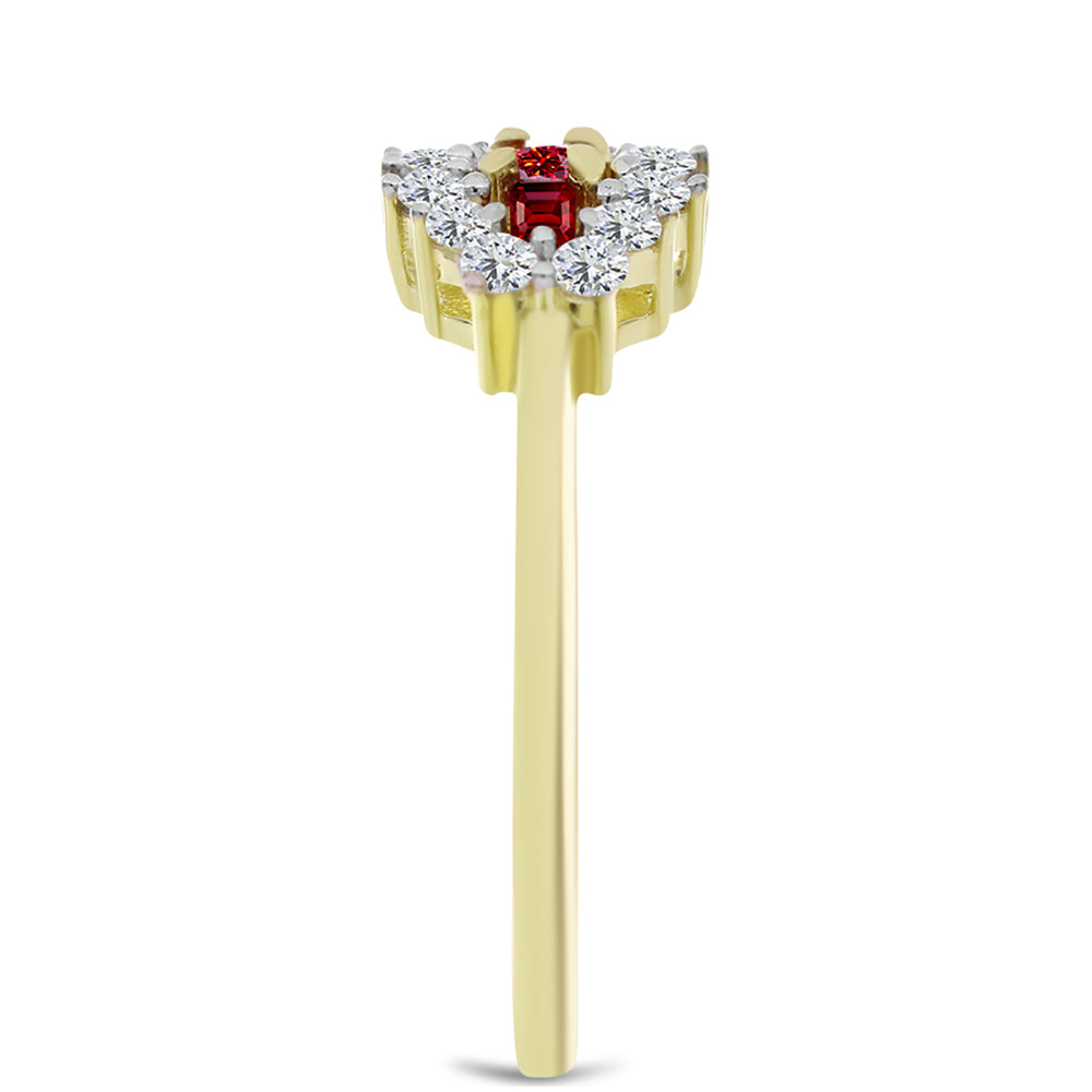 Inel din Argint 925 Placat cu Aur ( 2.17 grame ) cu Moissanite Roșu Majestic și Topaz Alb 0.65 Carate