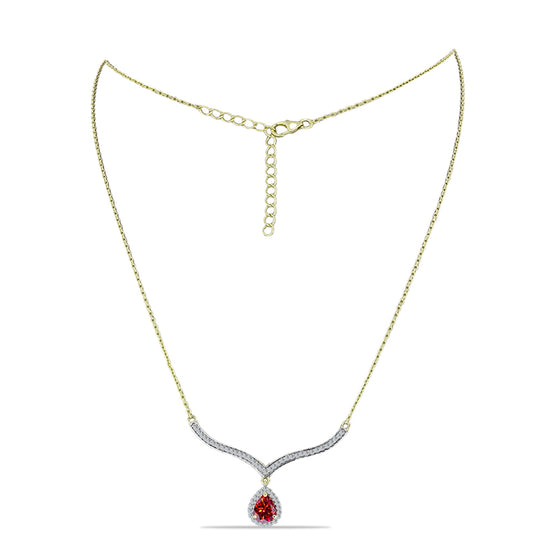 Colier din Argint 925 Placat cu Aur ( 4.95 grame ) cu Moissanite Roșu Majestic și Topaz Alb 1.58 Carate