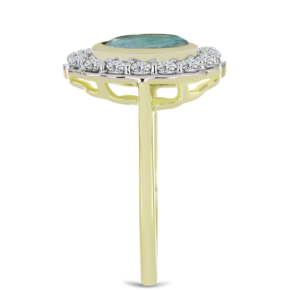 Inel din Argint 925 Placat cu Aur ( 3.19 grame ) cu Labradorit și Topaz Alb 1.89 Carate