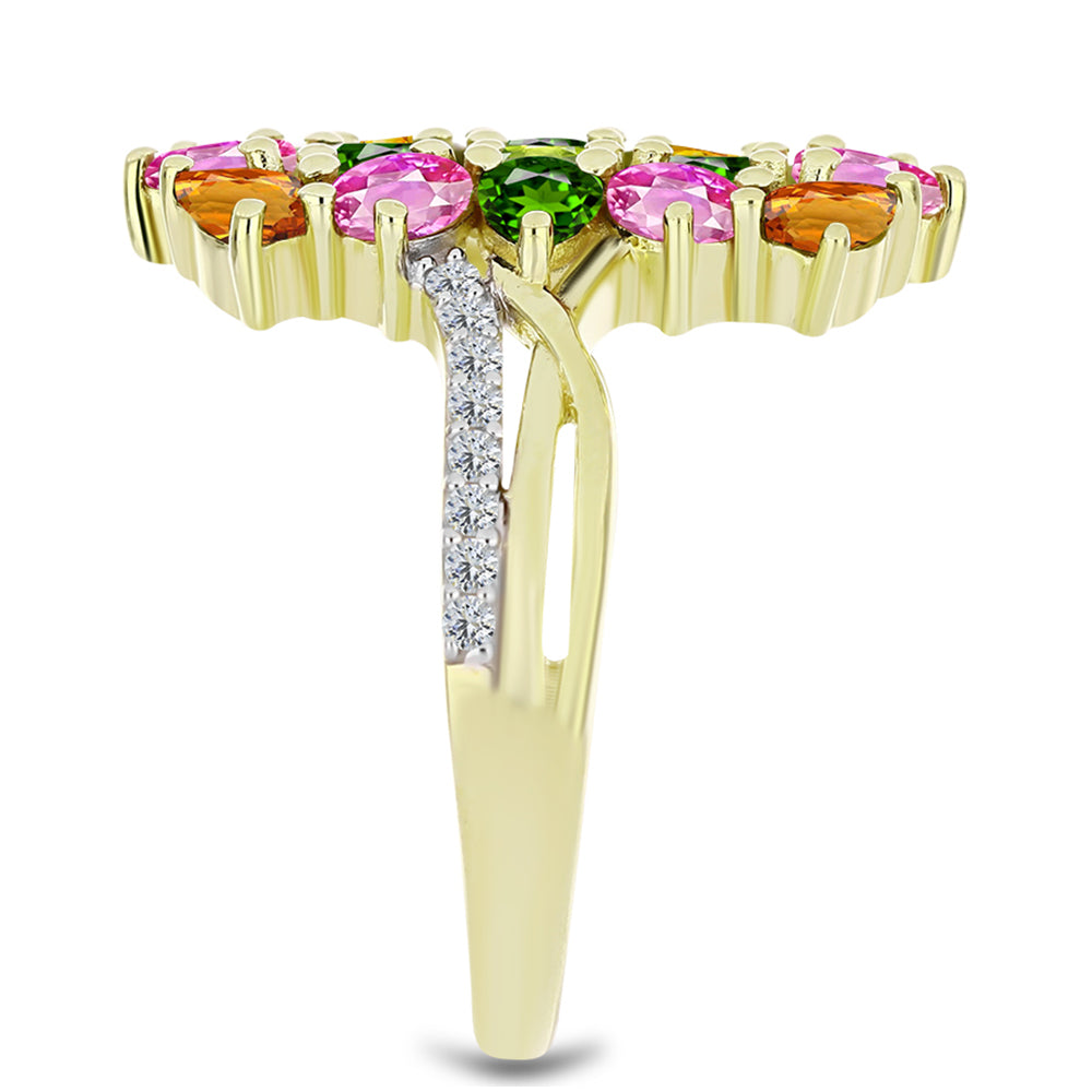 Inel din Argint 925 Placat cu Aur ( 4.19 grame ) cu Turmalină Chakra și Topaz Alb 2.66 Carate