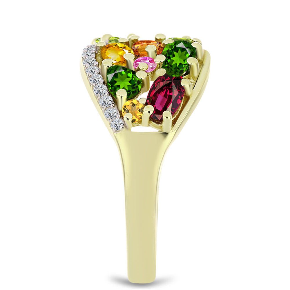 Inel din Argint 925 Placat cu Aur ( 4.48 grame ) cu Turmalină Chakra și Topaz Alb 2.93 Carate