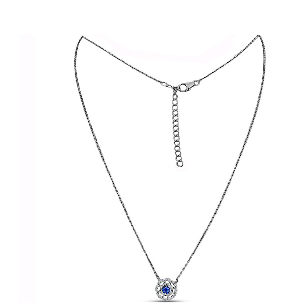 Colier din Argint 925 ( 3.65 grame ) cu Safir Albastru Australian și Topaz Alb 0.64 Carate