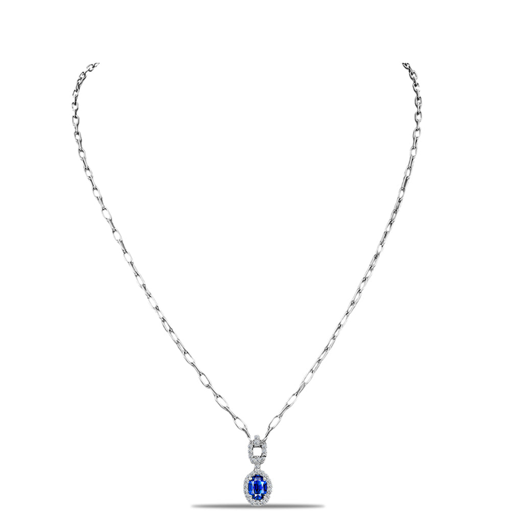 Colier din Argint 925 ( 5.13 grame ) cu Safir Albastru Australian și Topaz Alb 1.23 Carate