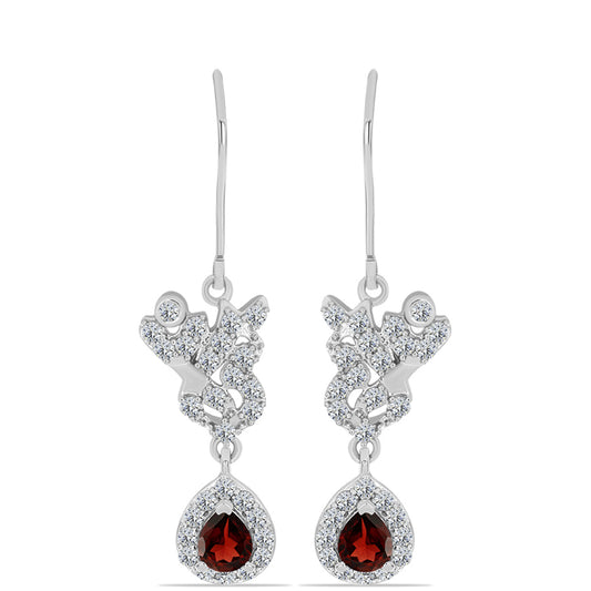 Cercei din Argint 925 ( 3.54 grame ) cu Granat Barton și Topaz Alb 1.75 Carate