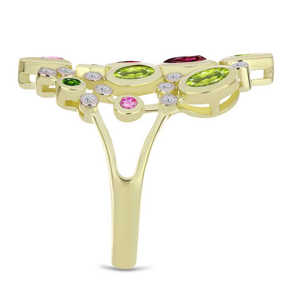 Inel din Argint 925 Placat cu Aur ( 5.73 grame ) cu Turmalină Chakra și Topaz Alb 2.2 Carate