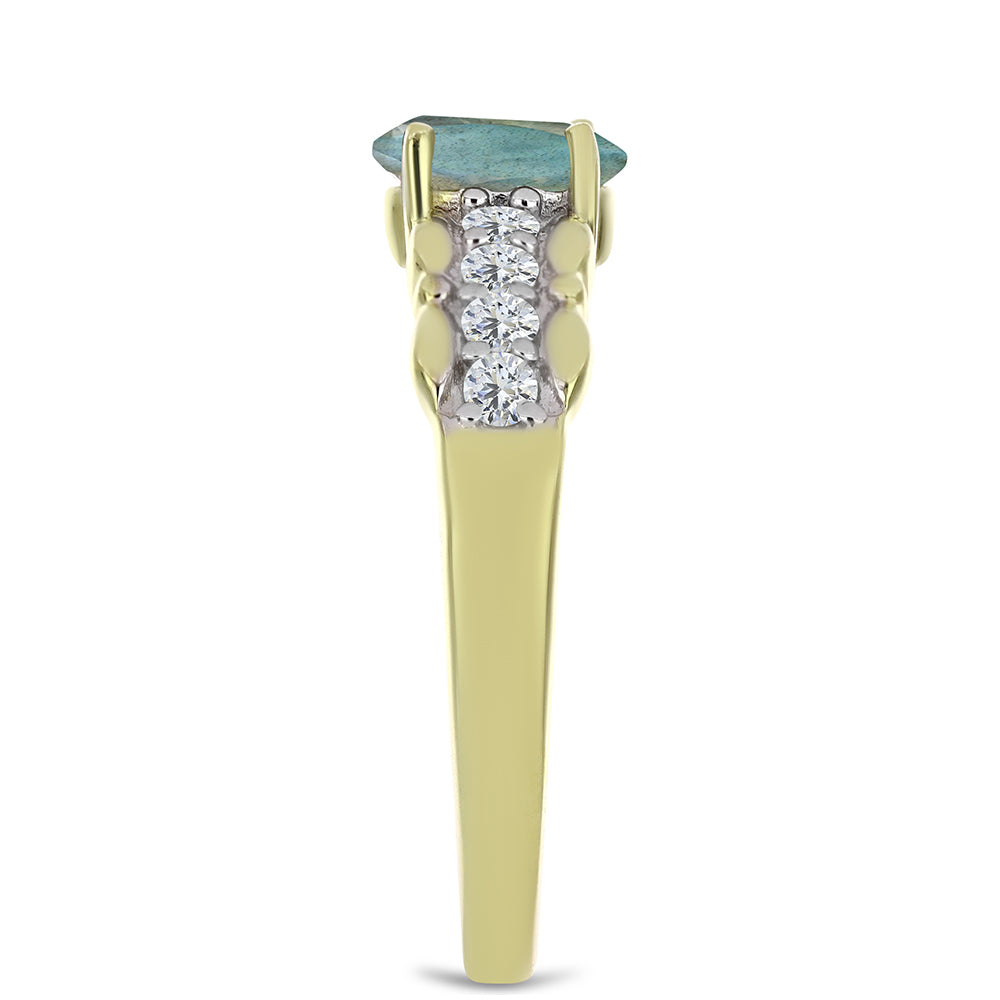 Inel din Argint 925 Placat cu Aur ( 2.84 grame ) cu Labradorit și Topaz Alb 1.14 Carate