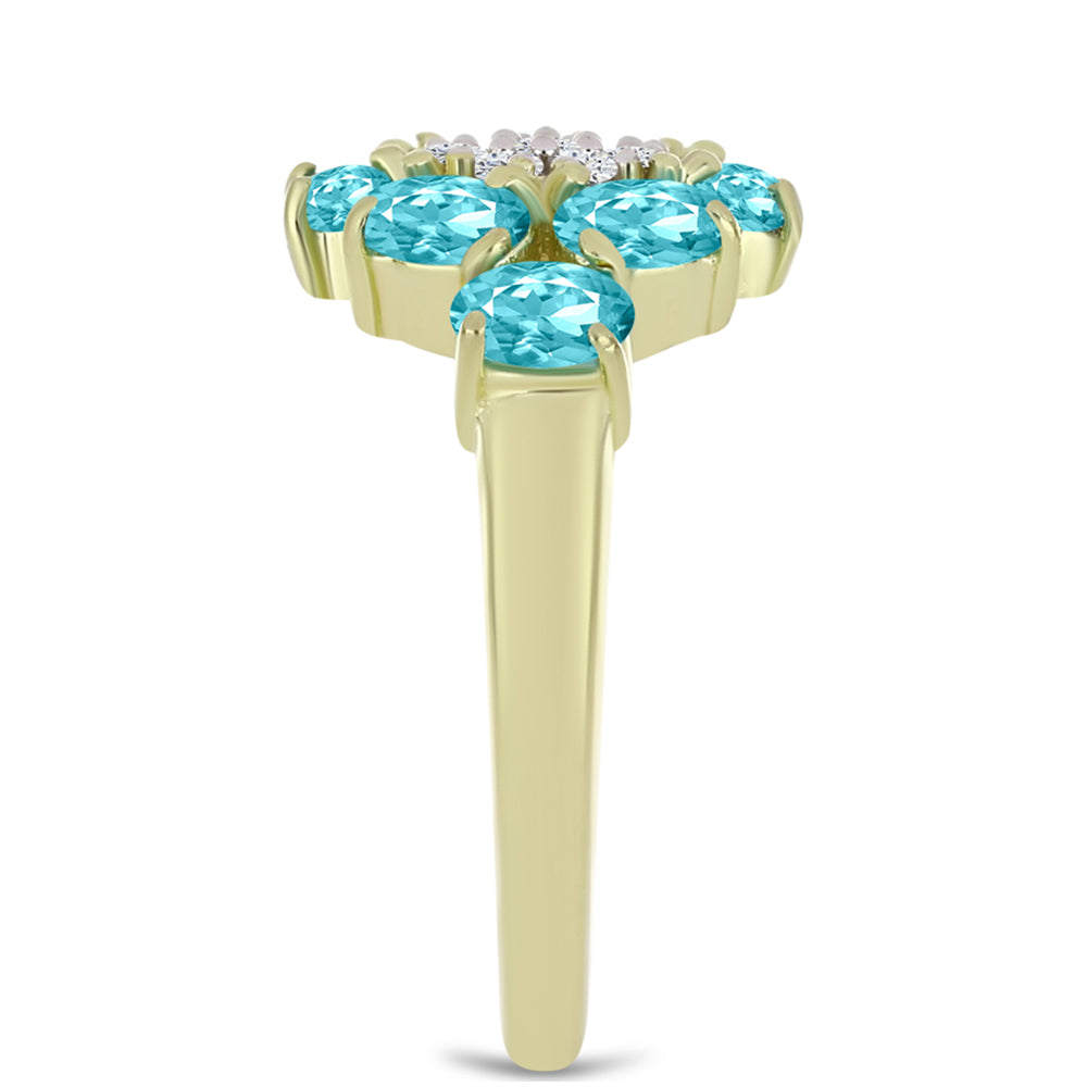 Inel din Argint 925 Placat cu Aur ( 2.98 grame ) cu Cuarț Paraiba și Topaz Alb 1.3 Carate