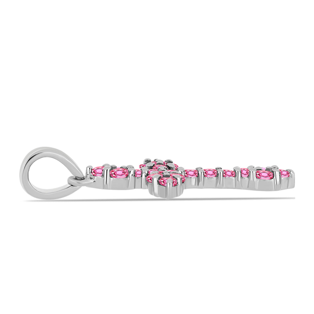 Cruce Pandantiv din Argint 925 ( 1.5 grame ) cu Turmalină Roz Pelmadulla 0.83 Carate