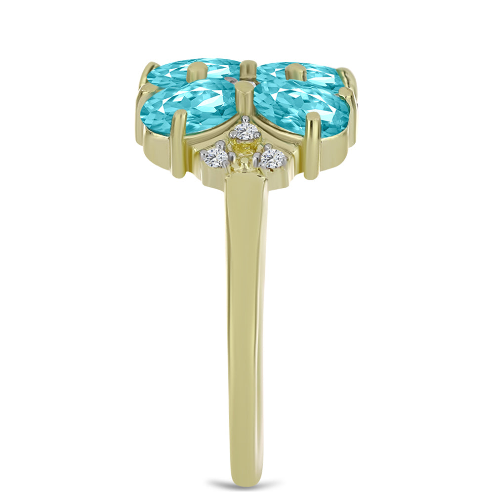 Inel din Argint 925 Placat cu Aur ( 2.91 grame ) cu Cuarț Paraiba și Topaz Alb 1.68 Carate