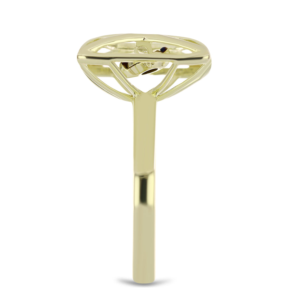 Inel din Argint 925 Placat cu Aur ( 3.76 grame ) cu Diamant Albastru Dansator 0.01 Carate