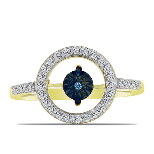 Inel din Argint 925 Placat cu Aur ( 2.99 grame ) cu Diamant Albastru Dansator și Topaz Alb 0.31 Carate