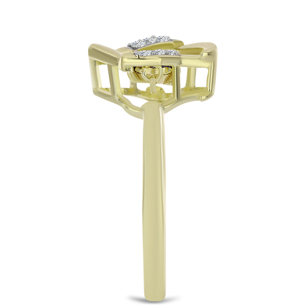 Inel din Argint 925 Placat cu Aur ( 2.3 grame ) cu Diamant Albastru Dansator și Topaz Alb 0.06 Carate