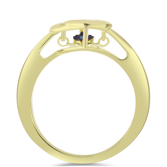 Inel din Argint 925 Placat cu Aur ( 3.19 grame ) cu Diamant Albastru Dansator 0.01 Carate