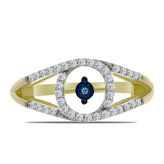 Inel din Argint 925 Placat cu Aur ( 3.44 grame ) cu Diamant Albastru Dansator și Topaz Alb 0.35 Carate