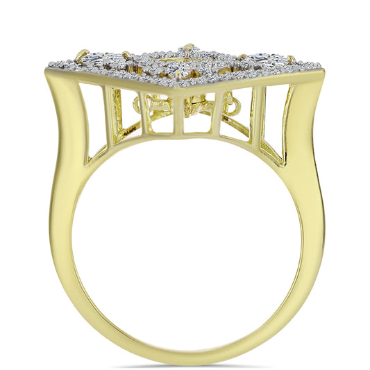 Inel din Argint 925 Placat cu Aur ( 4.8 grame ) cu Diamant Albastru Dansator și Topaz Alb 1.02 Carate