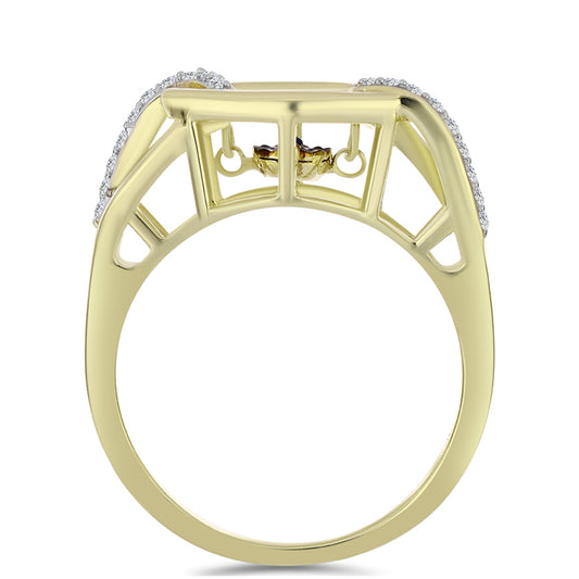 Inel din Argint 925 Placat cu Aur ( 4.51 grame ) cu Diamant Albastru Dansator și Topaz Alb 0.18 Carate