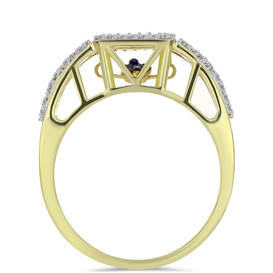 Inel din Argint 925 Placat cu Aur ( 4.58 grame ) cu Diamant Albastru Dansator și Topaz Alb 0.37 Carate