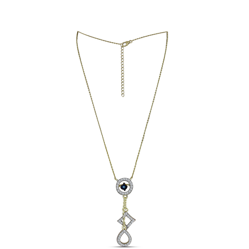 Colier din Argint 925 Placat cu Aur ( 4.17 grame ) cu Diamant Albastru Dansator și Topaz Alb 0.38 Carate