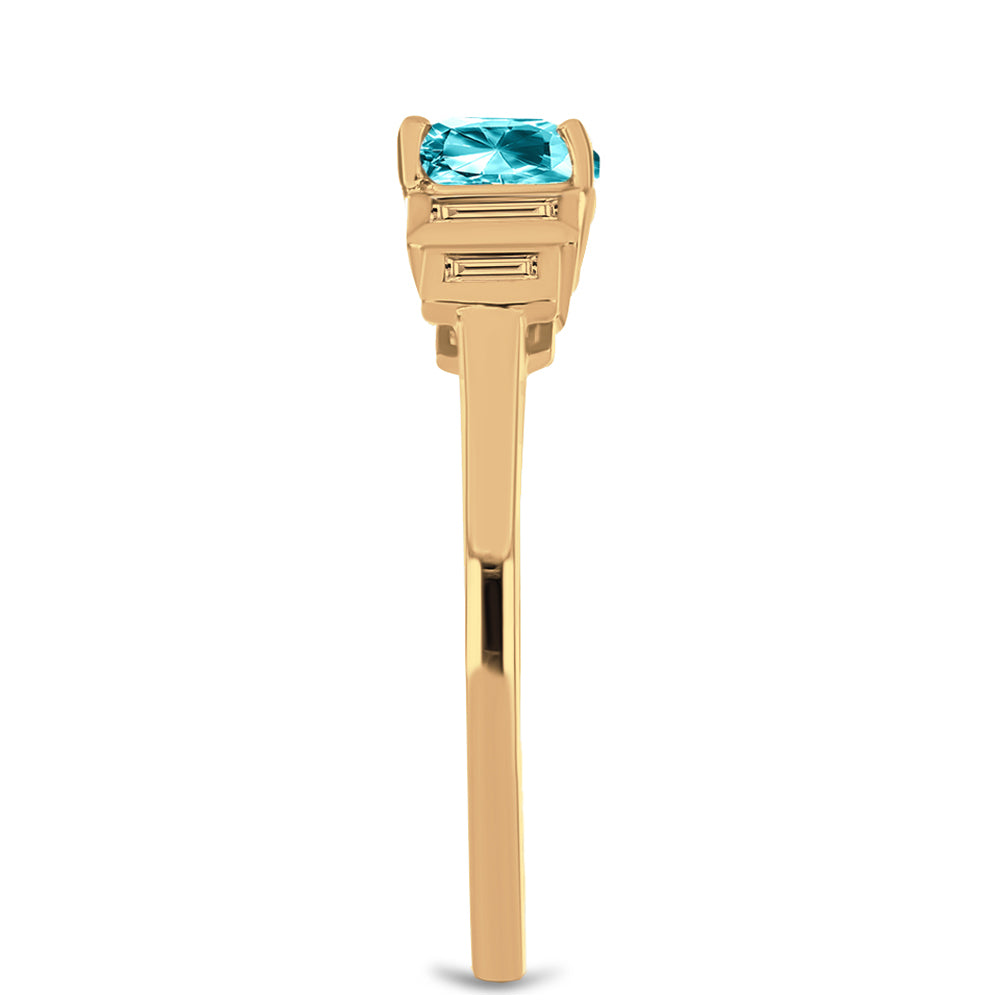 Inel din Argint 925 Placat cu Aur ( 2.11 grame ) cu Cuarț Paraiba și Zircon Alb 1.35 Carate
