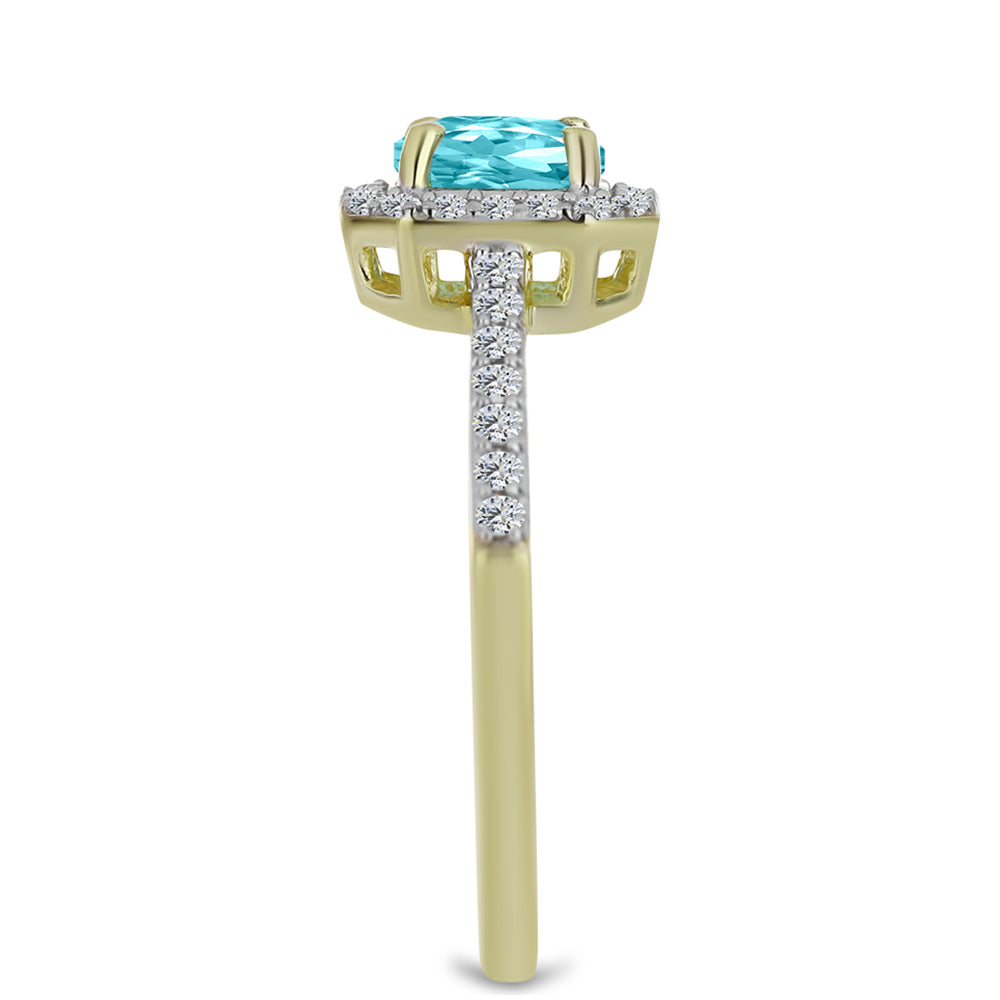 Inel din Argint 925 Placat cu Aur ( 2.22 grame ) cu Cuarț Paraiba și Topaz Alb 1.12 Carate