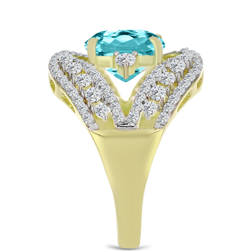 Inel din Argint 925 Placat cu Aur ( 6.25 grame ) cu Cuarț Paraiba și Topaz Alb 5.79 Carate