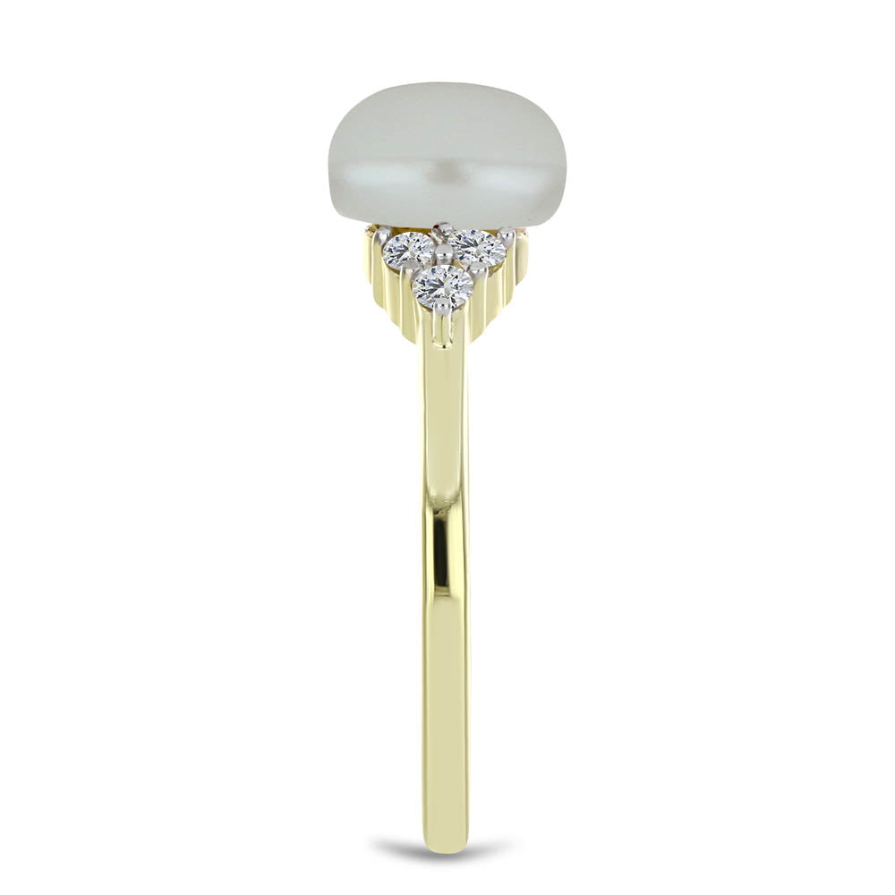 Inel din Argint 925 Placat cu Aur ( 2.06 grame ) cu Perlă de Apă Dulce Albă și Topaz Alb 3.31 Carate