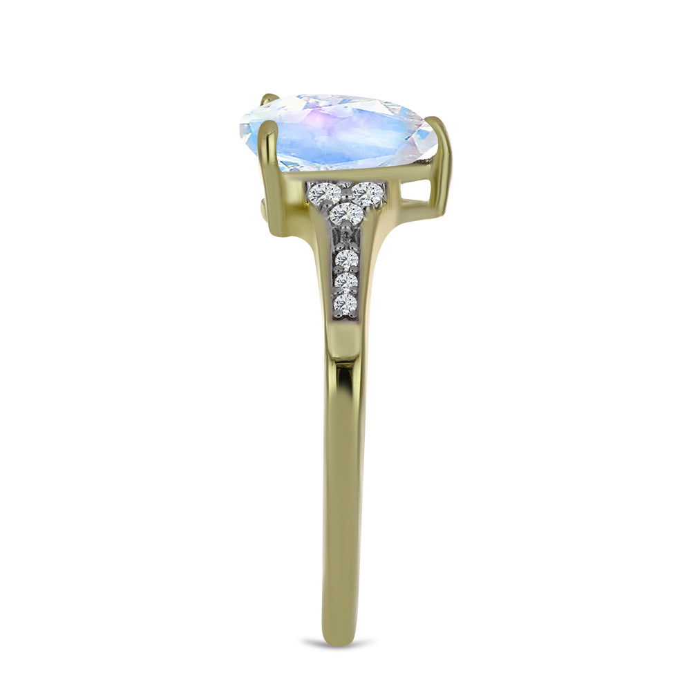Inel din Argint 925 Placat cu Aur ( 1.88 grame ) cu Piatra Lunii Curcubeu și Topaz Alb 1.66 Carate