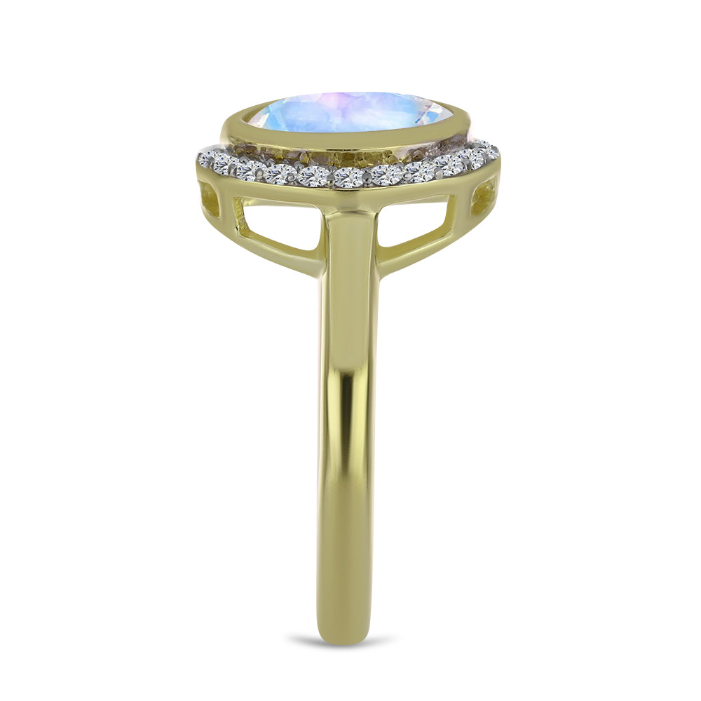 Inel din Argint 925 Placat cu Aur ( 3.61 grame ) cu Piatra Lunii Curcubeu și Topaz Alb 1.87 Carate